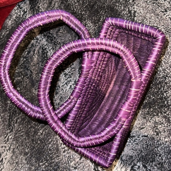 Vintage luxe Style Purple Handmade top  handle Natural Woven bag - Picture 8 of 11